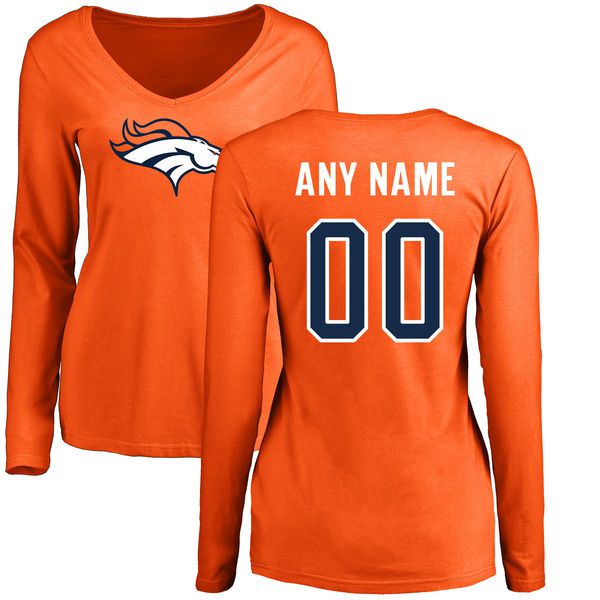 Women Denver Broncos NFL Pro Line Orange Custom Name and Number Logo Slim Fit Long Sleeve T-Shirt->->Sports Accessory
